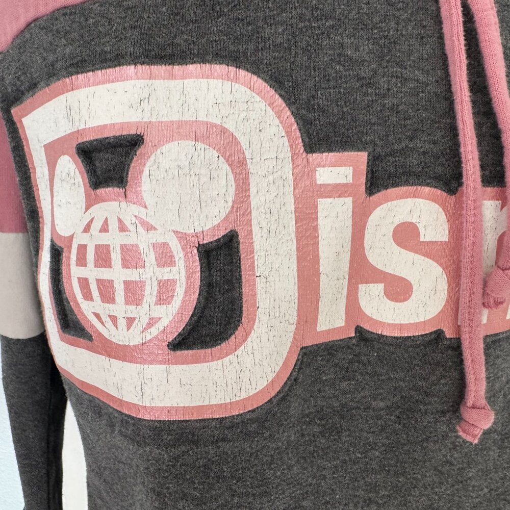 Disney Pink & Gray Colorblock Hoodie Medium Mickey Logo Sweatshirt - Picture 3 of 10
